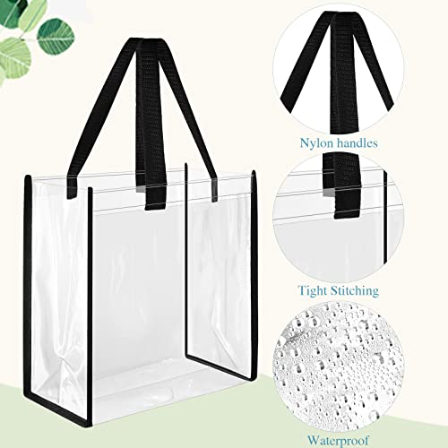 Paterr 30 Pcs Clear Tote Bag Stadium Approved Bulk 10 x 10 x 4 inch Plastic Tote Gifts Bags with Handle for Women Sports Gym (Black) - color: Black