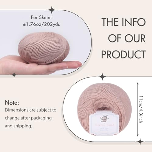 NICEEC 3 Skeins Soft Merino Wool Yarn- Pink Series | Soft & Warm, Finger Weight, Woolen Yarn for Crochet & Knitting, Total 5.3oz/606yds - color: Pink Series