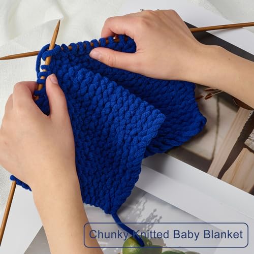 Chunky Chenille Yarn #6 Super Bulky Soft Fluffy Crochet | Easy care & beginner-friendly. Choose 0.66lb or 1.76lb. Perfect for blankets, hats, scarves, home decor. Machine washable. - color: Navy Blue, size: 0.66LB/215yds