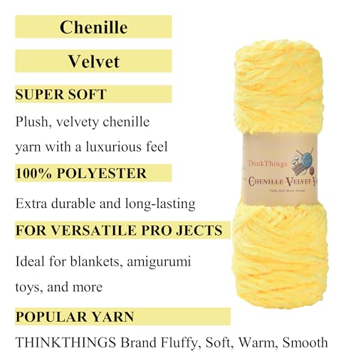 Chenille Yarn for Crocheting, Baby Blanket Yarns, Chunky Knitting Fluffy Velvet, Bulky 4 Pack 14OZ, 4 x 394FT, DIY Crafts Plush (Yellow) - color: yellow