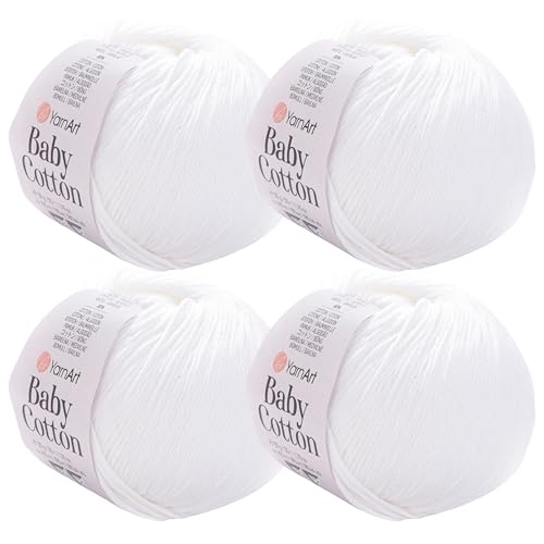 YarnArt Baby Cotton Yarn 4-Pack – Soft Knitting Yarn for Baby & Summer, 50% Cotton 50% Acrylic, 1.76 Oz Each, 180.44 Yds/Skein – Ideal for Amigurumi & Crochet Projects (400) - color: 400