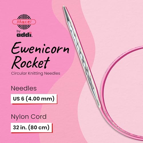 skacel by addi Ewenicorn Rocket Circular Knitting Needles, Fixed 32 Inch (80 cm) White Chrome Plated Brass Tips with Flexible Nylon Cord, 4 mm (US Size 6) - size: 4.00 mm