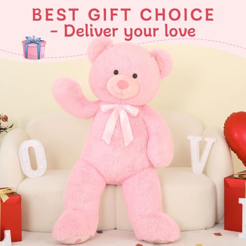 MorisMos 47inch Giant Teddy Bear Stuffed Animal 4ft, Big Teddy Bear Plush for Baby Shower, Cuddly Large Stuffed Bear Gifts for Kids, Girls, Girlfriend, Women on Valentine, Christmas, Birthday（Pink） - color: Pink, size: 4 ft