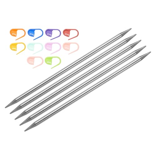 uxcell 5Pcs US 10.25(6.5mm) Double Pointed Knitting Needle 7.87 Inches Length Stainless Steel Sweater Stitching Needles with 10 Stitch Marker for Handmade Projects DIY Knitting - size: 6.5mm