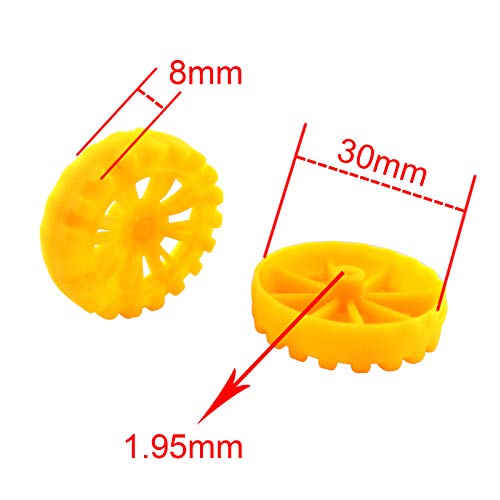 EUDAX 300 PCS 30mmx8mm Plastic Roll 2mm Dia Shaft Toys Wheel and 2mmx100mm STEM Shaft Round Rod Axles for DIY Toy RC Car Truck Boat Helicopter Model Part Building Projects (Yellow) - color: Yellow