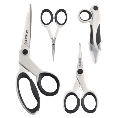 SCAIKTIG Premium Sewing Scissors Bundle, 8" Heavy Duty Fabric, 5" Embroidery, 4" Small Detail Scissors, 5" Thread Snips, Tailoring, Dressmaking, Quilting, Arts&Craft Supplies, White - color: Grayish White(8“/5”/5“/4”)