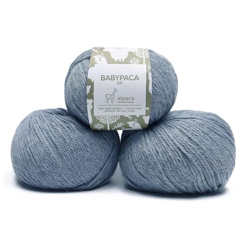 100% Baby Alpaca Yarn 3 Skeins 150g DK Weight Knitting Crochet H. Sky Blue | Made in Peru with natural warmth and softness featuring 327yd of premium fiber ideal for scarves shawls sweaters and more - color: Heather Sky Blue, size: DK