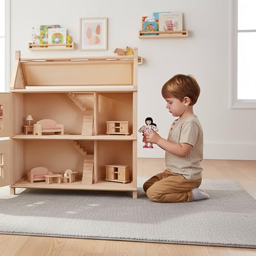 PlanToys® Mother Wooden Poseable Dollhouse Figurine 1:12 Scale 5-Inch Doll | mom character, doll house people accessories, bendable arms, kids pretend play, storytelling learning gift ages 3+ for girls - color: Asian Mom
