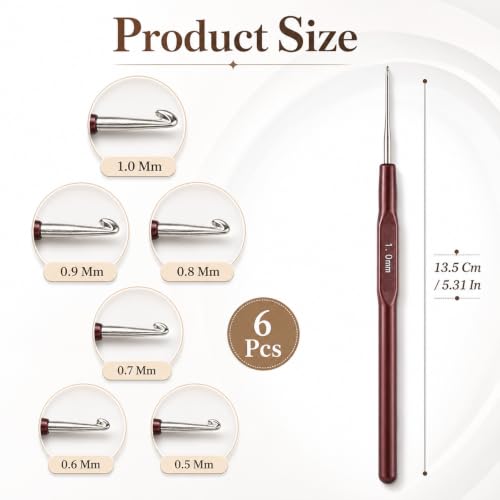 6pcs Small Size Crochet Hooks for Arthritic, Crochet Needle for Arthritic, Ergonomic Handle 0.5mm Hooks for Thread 0.5mm~1mm for Beginners, Smooth Knitting
