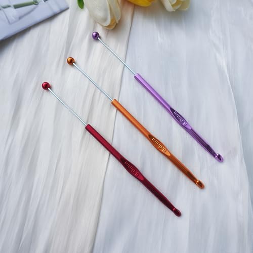 6 Pack DIY Beadable Crochet Hooks Knitting Needles Set Aluminum Handle for Focal Beads Colors (Blue Purple Red Orange Pink Light Blue, 6 mm) - size: 6 mm