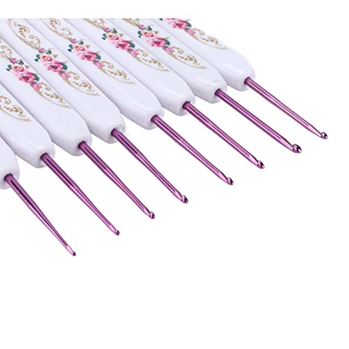 Crochet Hooks Needles,16 Pcs Cute Needles for Arthritic Hands,Extra Long Chinese Style Crochet Hook Set Flower Pattern Ergonomic Soft Grips Knitting Hook for Crochet Yarn Craft (Pink)