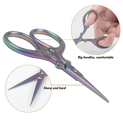 Sharp 3.6 inch Embroidery Scissors for Sewing, Crafting, Leather Sheath | Threading Needlework Scissors with Leather Scissor Cover for Sewing Handicrafts Tool Craft Art Work and Everyday Use - color: Colorful