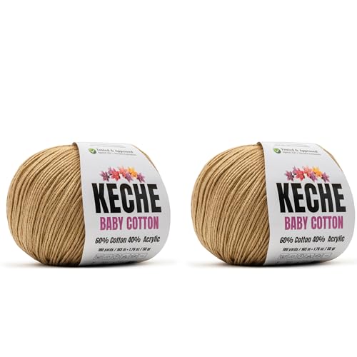 Keche Baby Cotton, 60% Cotton 40% Acrylic Yarn, Soft Cotton Yarn for Crochet and Knitting, Amigurumi Yarn 4 Skeins/Balls [1.76 Oz (50g) / 180 Yrds (165m)] x 2 Cappuccino - color: CAPPUCCINO, size: 2 SKEINS