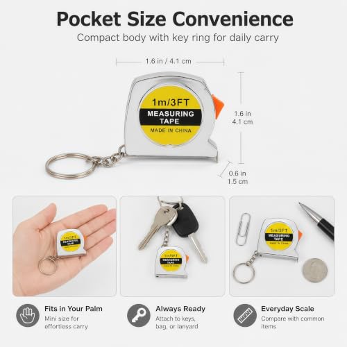 60 Pcs Mini Tape Measure Keychain, 1m 3ft Retractable Measuring Tape with Slide Lock and Key Ring, Pocket Tape Measure for DIY Projects Office Home Event Supplies - color: 60