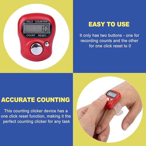 10 Pack Digital Finger Clicker Counter, Hand Tally Clickers for Counting Knitting, Crochet Row, Lap. Pitch & People Counter with Adjustable Ring, LCD Clicker for Classroom Sports