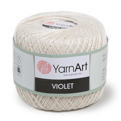 Yarn Art 1 Skein YarnArt Violet,100 Mercerized Cotton Yarn Threads Crochet Lace Hand Knitting Yarn Embroidery Arts Crafts (Cream 6282) - color: 6282