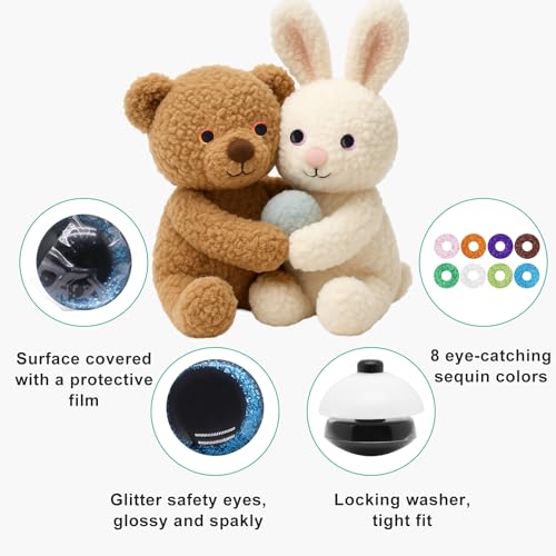 BUXIMN 16pcs 25mm Large Safety Eyes for Crocheting, Sparkling Safety Eyes for Stuffed Animals, Glitter Crochet Eyes for Animals DIY Doll Making Crafts - color: Colorful B, size: 25mm
