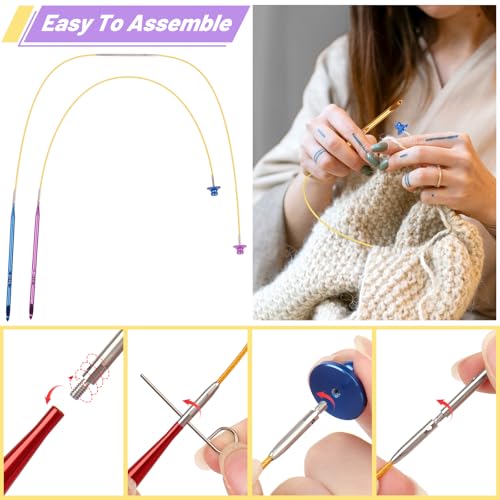 Coopay Tunisian Crochet Hooks Set with 4 Cables, Long Crochet Hooks | 12-Size (3.0mm-10.0mm) Interchangeable Crochet Hooks, Smooth & Ergonomic, Perfect for Crocheting Blankets, Dolls, Shawls - color: Interchangeable Tunisian Set With Cables