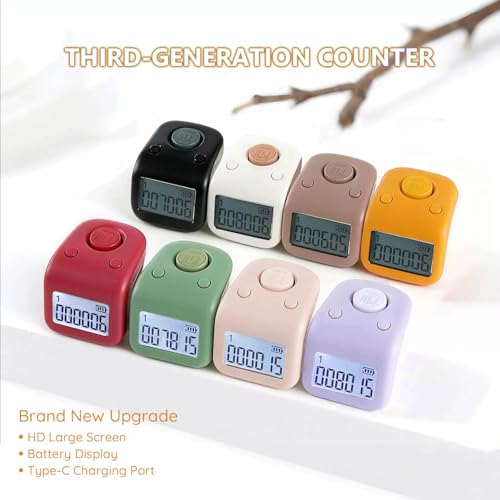 Rechargeable Silent Finger Counter 6 Channels Digital Tasbih Tally Clicker with LED for Prayer Knitting Sports Gift - color: Purple X