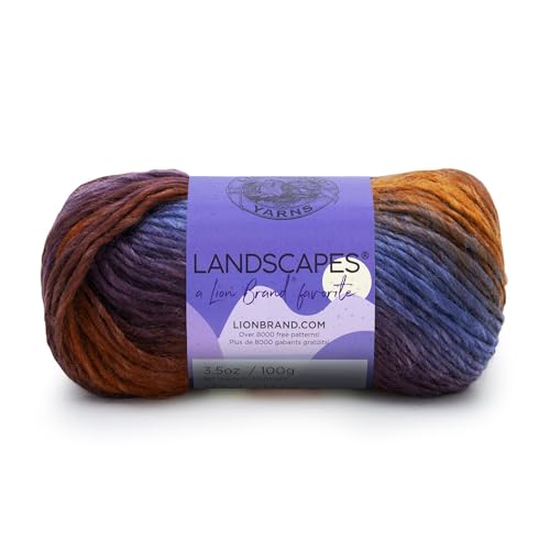 (1 Skein) Lion Brand Yarn Landscapes Yarn, Mountain Range | Variegated Worsted Weight 100% Acrylic Knit & Crochet Fiber for Colorful Blankets, Ombre Bags, Sweaters, Wraps - color: Mountain Range, size: 1 Pack