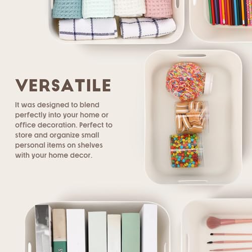 8 Pieces White Plastic Storage Bins with Lids, Stackable Storage baskets with Handle Containers Box for Shelves Drawers Desktop Playroom Classroom Office Organization(14 x 10.5 x 6.5 Inches) - size: 14 x 10.5 x 6.5 Inches