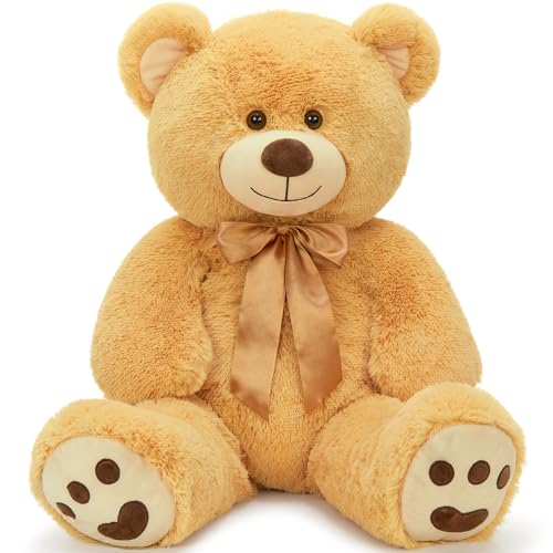 MorisMos 36 inch Big Teddy Bear Stuffed Animal, 3ft Large Bear Plush, Big Stuffed Bear with Footprints Gifts for Kids, Girls, Girlfriends, Women Easter, Birthday, Baby Shower, Christmas, Valentines - color: Light Brown, size: 3 ft