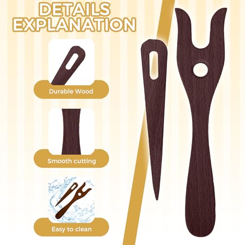 2 Pack Crochet Fork Tool Set, Knitting Fork Nalbinding Needle Kit, Brown | Wooden Weaving Tools for Bracelet Necklace Braided DIY Tools - color: Brown