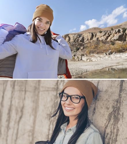 100% Cotton Beanie Hat Winter Hats Women Men Warm Knit Beanies | Double Layer Warmth ,Ultra-Soft Itch-Free Pure Cotton Knitted, Cuffed & Uncuffed Fisherman Slouchy Skull Cap for Womens Mens - color: 1pcs Brown