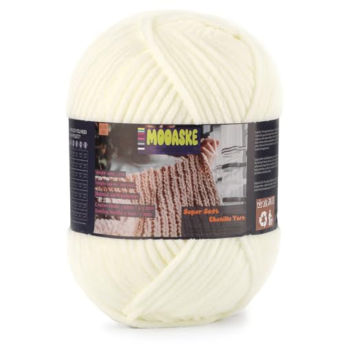 Chenille Yarn for Crocheting, White Baby Blanket Fluffy Yarn for Crochet | 1 Pack of 262 Yds/7 Oz Ultra Soft Yarn for Crocheting, Fuzzy Chunky Yarns, Plush Velvet Yarn for Knitting Amigurumi, Blankets - color: Milky White, size: 1 Skein
