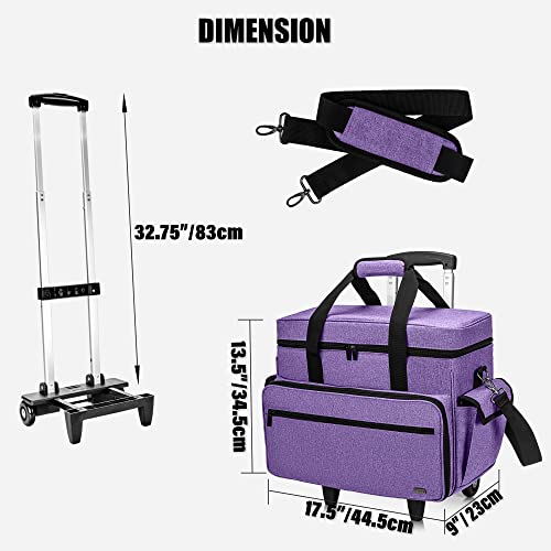 Teamoy Rolling Sewing Machine Case with Wheels, Purple | Compatible with Singer, Brother and Most Majority Machines and Accessories, with Detachable Wheels and Bottom Wooden Pad - color: Purple