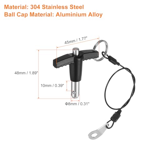 uxcell 2Pcs T Handle Lock Pins, 8mm x 10mm Usage Length Stainless Steel Push-Button Quick Release Pin - size: 8mm x 10mm