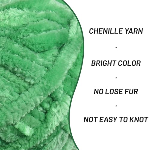 Chenille Velvet Soft Yarn Green 2 Pack | 200g/98.4yds Fuzzy Chunky Chenille Yarn for Crocheting Plush Yarn for Hand Knitting Amigurumi Fluffy Yarn - color: 2 Green
