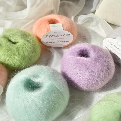Kid-Silk Mohair Yarn, Lace Weight, 4 Balls 100g, 1420 yds | Yarnique 325m Per Ball | More Yardage | Sweaters & Tops | Stable Stitches (05 Mint Aqua) - color: 05 Mint Aqua