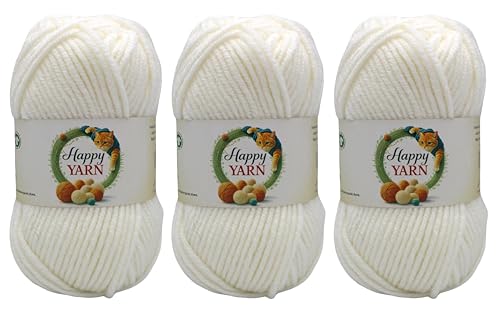 Sunny Cat Happy Yarn 50% Wool Yarn for Knitting & Crochet 3 x 3.5oz/100g, #5 Bulky Weight 3 x 120 Yards Soft Yarn for Sweaters Hats & Scarves Made in Turkey (Snow Pearl 70187) - color: Snow Pearl 70187