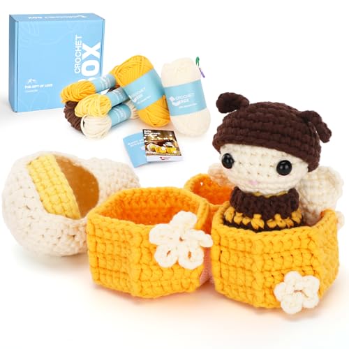 Crochet Kit for Beginners Adults - Bee Grow Up Starters Crochet Kit, Beginners Crocheting Kitting for Adults Teen, DIY Craft Gifts with Crochets Yarns, Hook, Step-by-Step Video, Instruction - color: Bee grew up