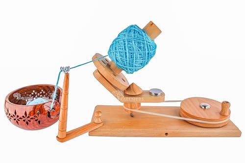 WARESHIRE Yarn Bowl and Ball Winder Combo Wooden Handmade Hand Operated | Natural Yarn Ball Winder Large Center Pull Cake with Tabletop Wooden Yarn Bowl 6x3 inches | Yarn Ball Holder (Bowl+Beech) - color: Bowl+Beech