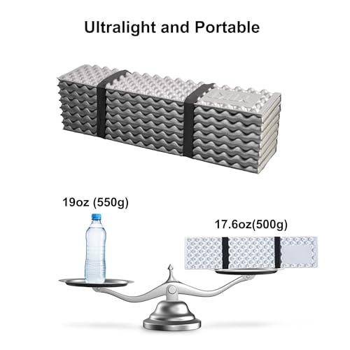 YIKI Thick Foam Sleeping Pad for Camping, Backpacking Sleeping Pad | 0.9" Thick Closed Cell Foam, Ultralight Waterproof Foldable Camping Mat, Heat Reflective Tent Pad for Hiking, Travel, Outdoor - color: Gray