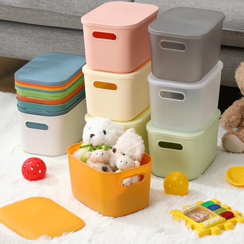 Thyle 12 Pack Classic Color Storage Bins with Lids for Classroom | Stackable with Handles and Labels, Organizer for Toy Craft Classroom Storage, Shelf Bedroom Organizing, 10x7x6 Inch - color: Classic Color