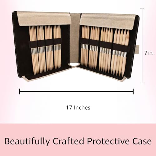 Lykke Naturale Large 6-inch DPN Knitting Needles Set | Large US 6, 7, 8, 9, 10, 10.5, 11, 13 Beige Case, Birchwood Semi-Sharp Tips, Project Bag - color: Naturale-with-Beige-Case