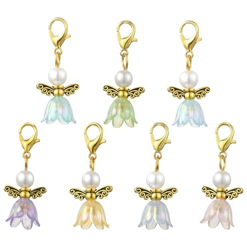 7-70Pcs Angel Wing Pendants Charms Miexed Color Acrylic Beads Charms Golden Dangle Pendants with Lobster Claw Clasps for Necklaces Bracelets Earrings Jewelry Making and Crafting - color: FlowerA-70 pcs