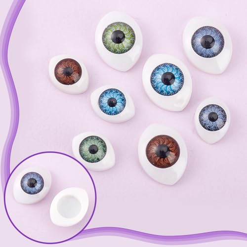 AHANDMAKER 80 pcs Half Round Doll Eye, Plastic Doll Craft Eyes Scary Eyes Cabochons Oval Flat Eyeball Hollow Eyeballs for Halloween DIY Sewing Craft Puppet Bear Doll Making
