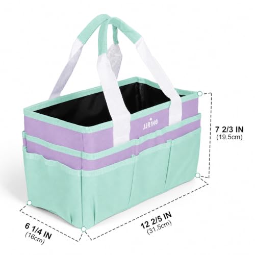 JJRING Craft Organizer Tote Bag Art Storage Caddy Green and Purple | With Multiple Pockets For Sewing, Scrapbooking, School, Medical, And Office Supplies - color: Green&Purple, size: Small