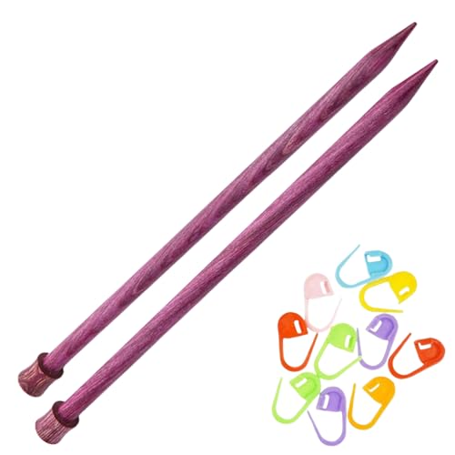 KnitPro Dreamz 10in US 13 (9.0mm) Straight Single Point Knitting Needles | Polished Birchwood, Color-Coded, Semi-Sharp Tips, 10 Stitch Markers - size: US 13 (9.0mm), 10in. (25cm)
