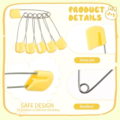 WILLBOND 50 Pcs Large Safety Pins for Clothes,with Bag, Yellow | Plastic Head with Locking Closures, Heavy Duty Nappy Pins Hooks, 2.2 Inch Fasteners, Stainless Steel, Velvet Bag - color: Yellow