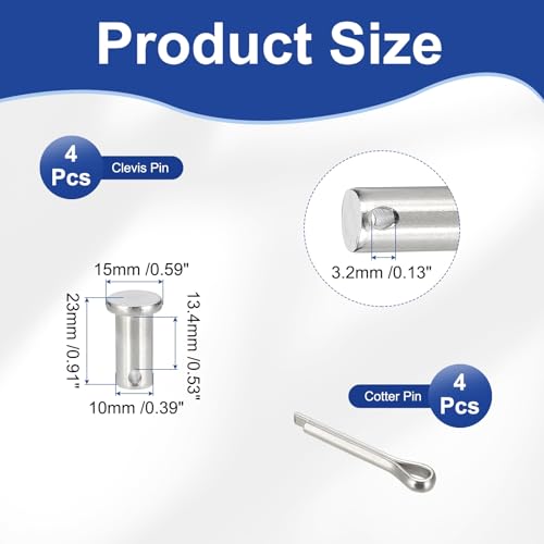 uxcell 4Pcs M10x20mm Clevis Pins, 304 Stainless Steel Single Hole Flat Head Hitch Fastener Lock Systems with Cotter Pins for Furniture Installation Trailer Lawn Mower, Silver - size: M10x20mm