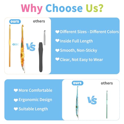 Coopay Crochet Hooks, 5mm Ergonomic Crochet Hook with Floral Plastic Grips | Long Crochet Needles for Crocheting,Stylish and Unique, Ideal for Crocheting Blankets, Dolls, Shawls, Hats, Scarves (H-5.0mm) - size: 5.0mm