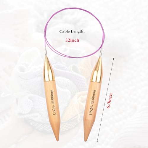 Mdoker Large Bamboo 18mm Circular Knitting Needles for Chunky & Bulky Yarn,Size 24 40 Inch Circular Knitting Needles for Handmade Knitting DIY and Any Weaven Yarn Projects(US Size 24,18mm) - size: 40inch-18mm