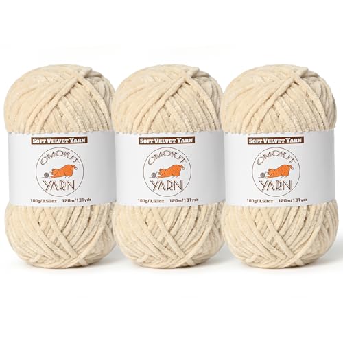 3 Pack Beige Fluffy Velvet Yarn for Crocheting, Chunky Chenille Baby Blanket Yarn for Crocheting, Soft Fuzzy Puzzle Yarn for Knitting, (100g/3.53oz Each) Bulky Thick Amigurumi Crochet Yarns - color: 3 Beige