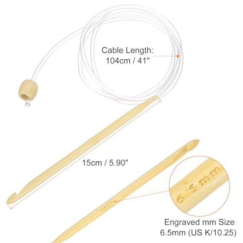 HARFINGTON Bamboo Tunisian Circular Crochet Hook 6.5mm (US K/10.25) Afghan Wood Knitting Hook Needles with Cable and Bead End for Weave Crocheting Craft Yarn - color: Yellow, size: 6.5mm (US K/10.25)