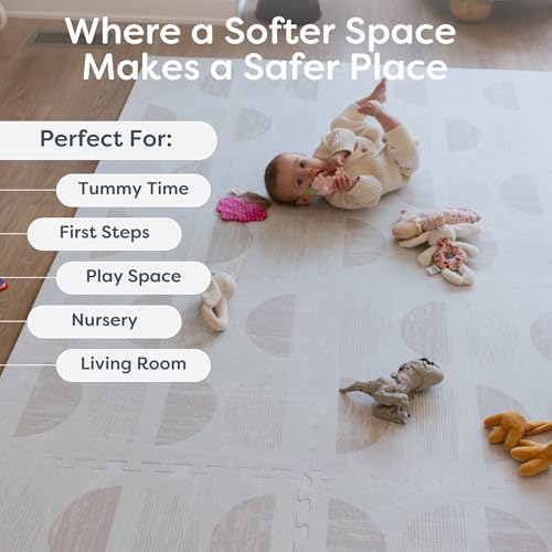 Little Landings Baby Play Mat for Floor - Aura Oat (6x8ft) - Interlocking EVA Foam Play Mat Tiles for Babies & Toddlers, Non-Toxic Playmat for Tummy Time, Crawling & Playroom - Neutral Rug-Look Design - color: Aura - Oat, size: 6x8 ft